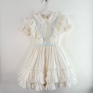 Vintage Betty Oden White Blue Ruffle Lace Pageant Dress Full Circle Girls Size 6